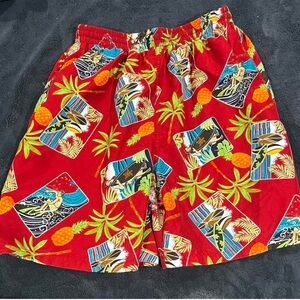 Red and Green Athletic Shorts with Tropical Print